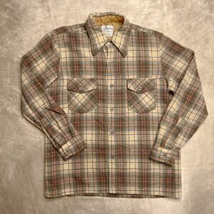 Vintage 60s Golden Line Single Needle Sleeving Plaid Flannel Wool Shirt Cabin